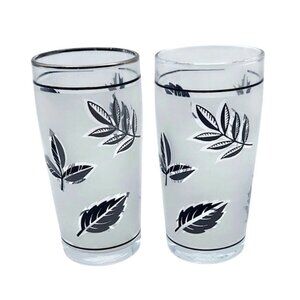 Libbey Silver Leaf Frosted Juice Glasses 4 Inch Tumblers Set of 2 Vintage MCM